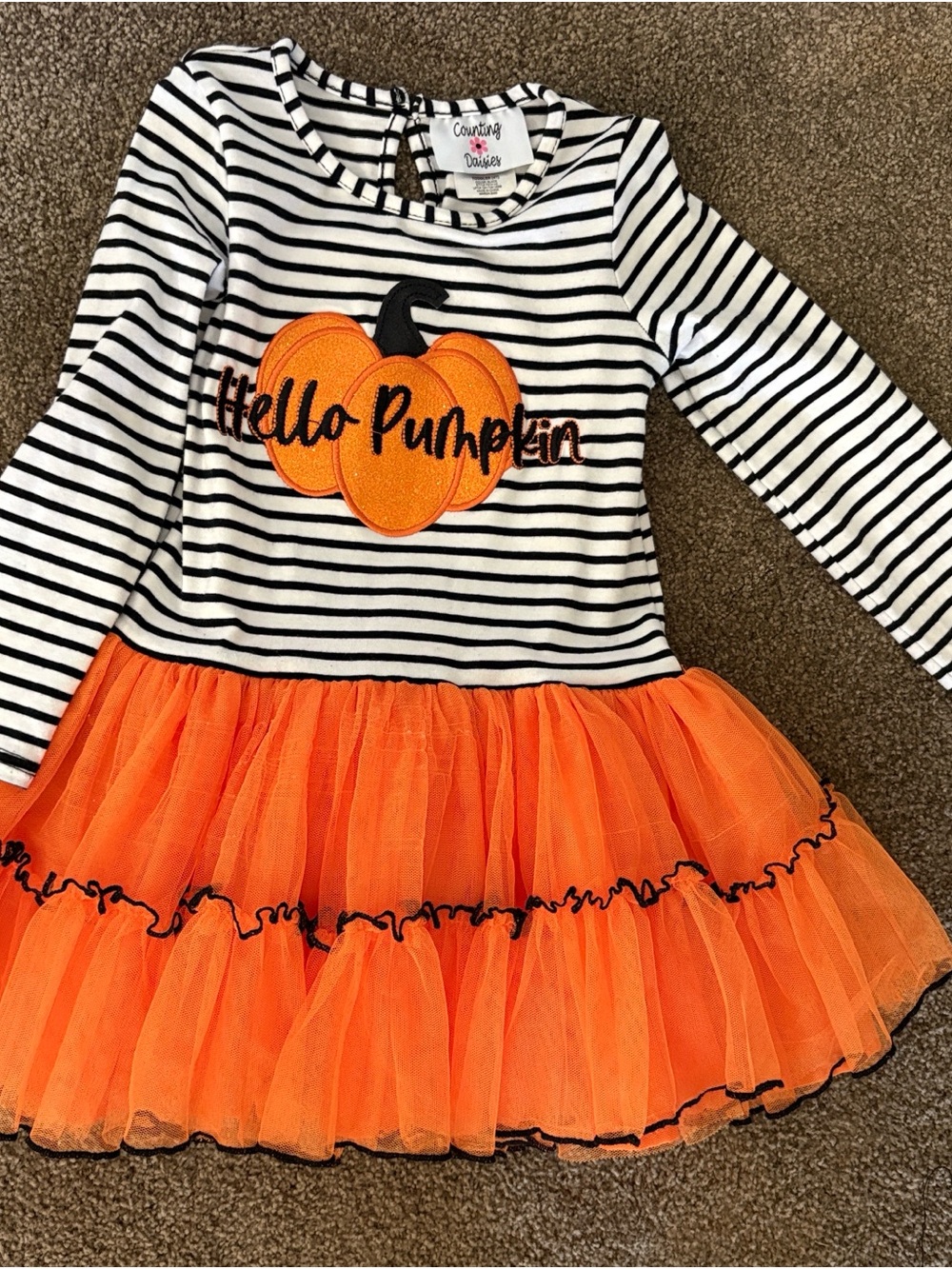 Hello Pumpkin Striped Tulle Tutu Dress - Orange & Black